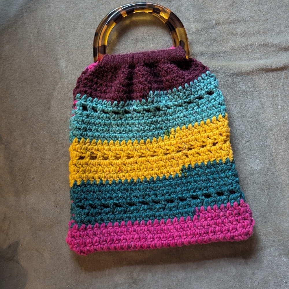 Multicolor Crochet Handbag with Tortoise Shell Handle